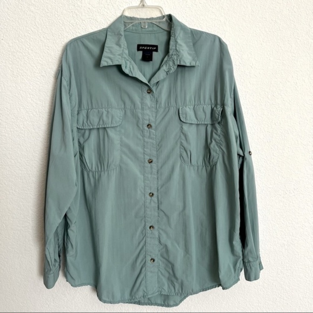 Sportif Men's Green Outdoor Performance Fishing Hiking Button Front Shirt XL